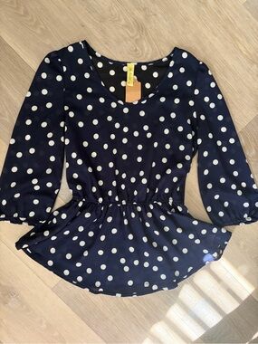 Bee Stitched Navy Polka Dot Peplum Blouse